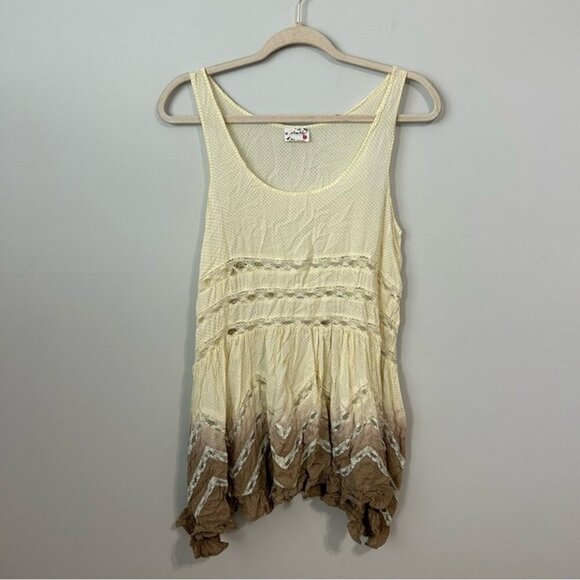 Free People Intimately Brown Cream Voile And Lace Trapeze Mini Dress Size Small - Picture 1 of 5